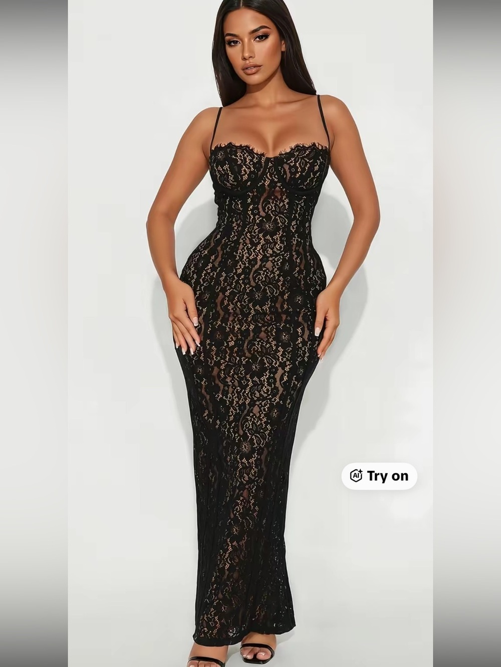 Cider Black Lace Maxi Dress with Spaghetti Straps